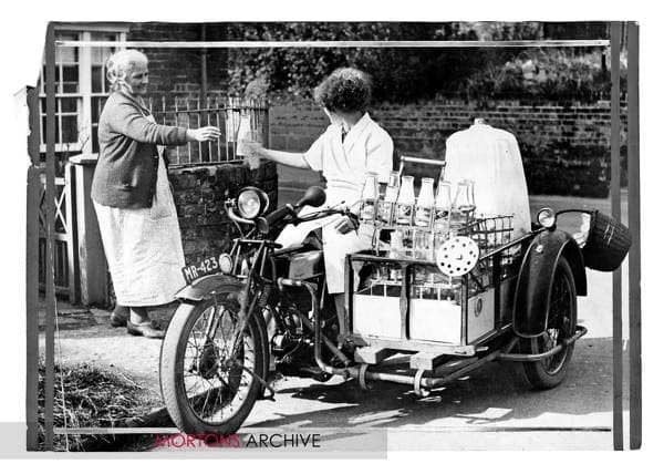 Delivering milk at Pewsey in Wiltshire in 1938 sidecar