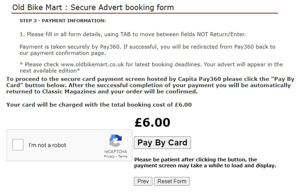 Secure booking screenshot